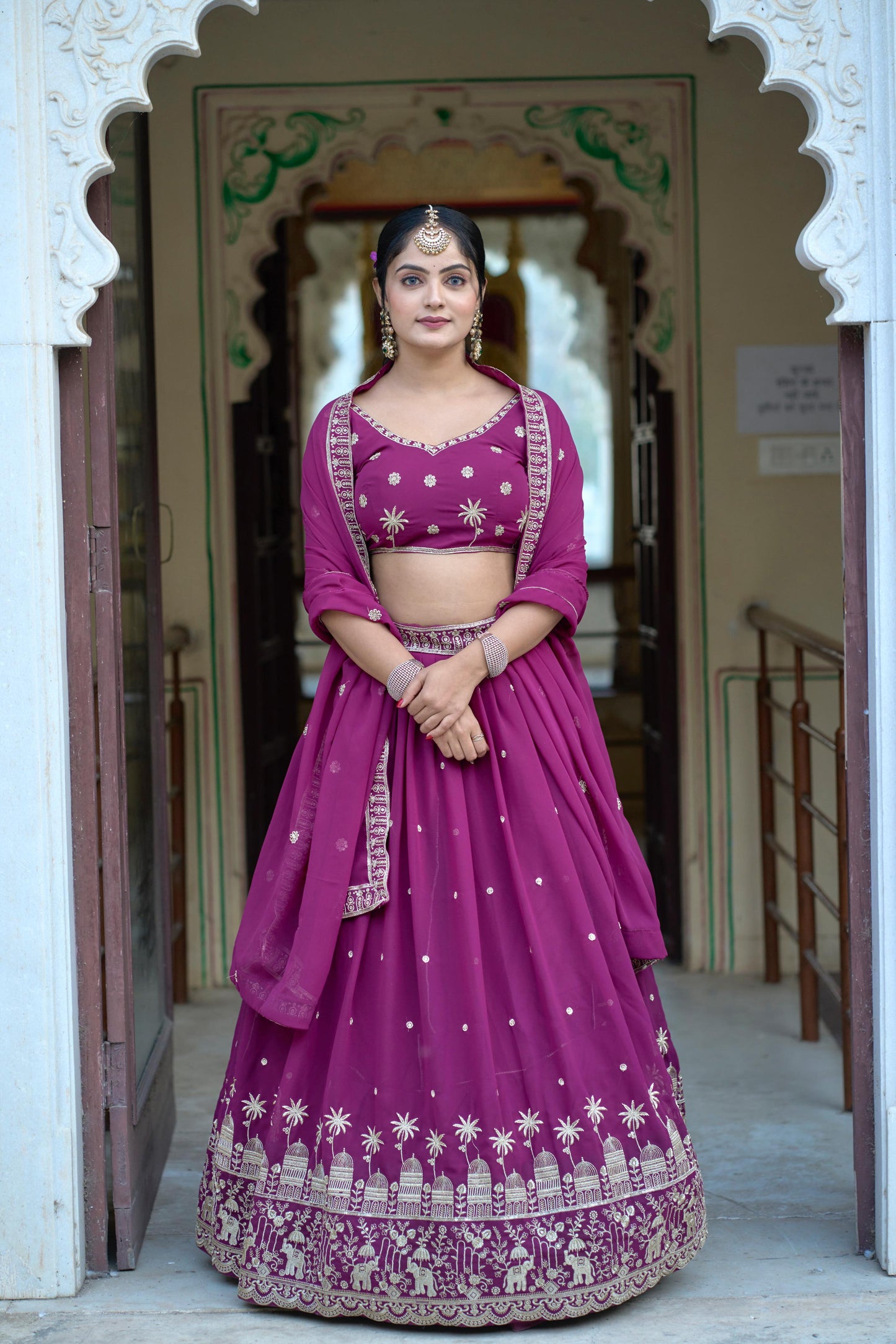 Stylish Georgette Rich Sequins Embroidered Lehenga Choli Set - Ethnicwish
