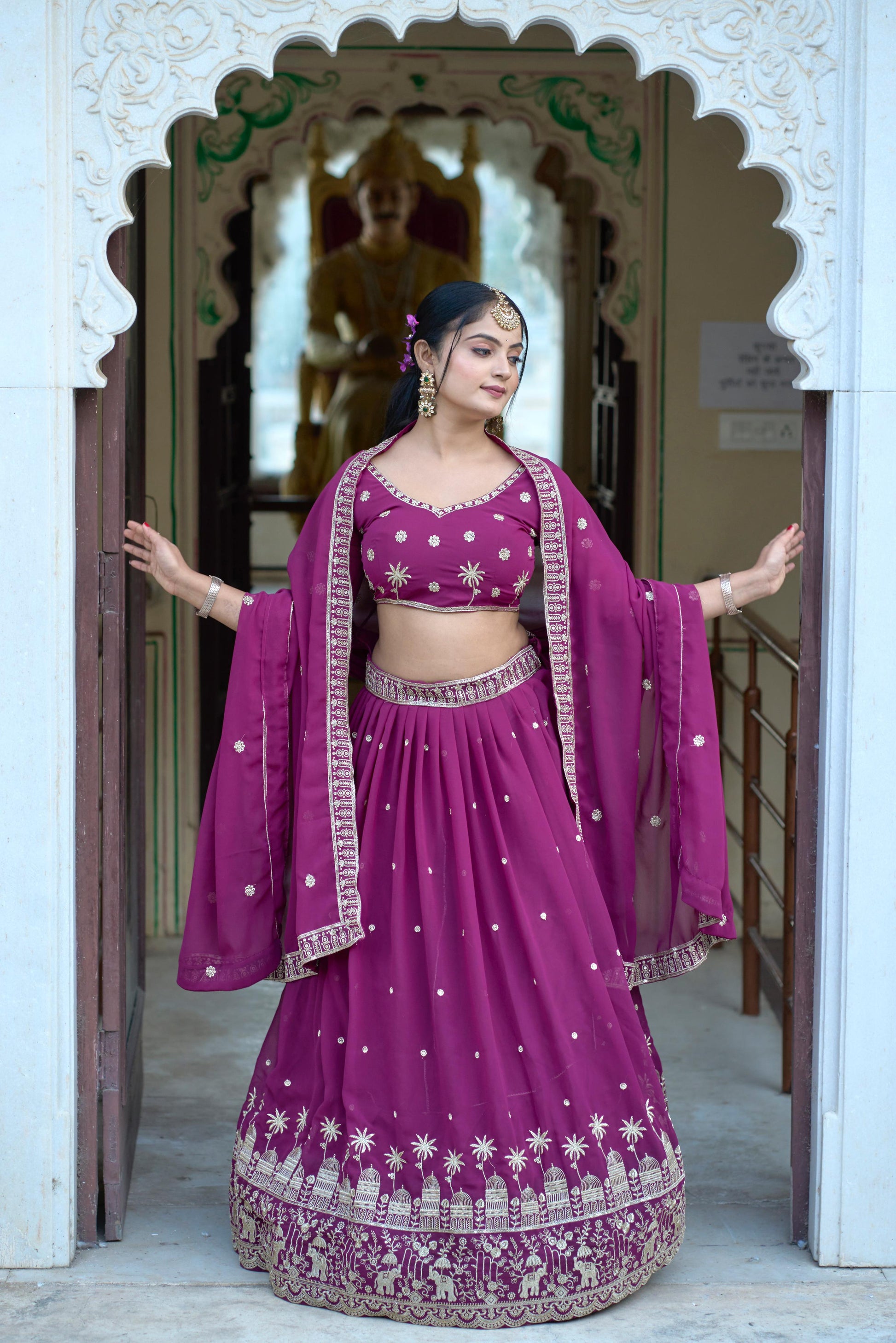Stylish Georgette Rich Sequins Embroidered Lehenga Choli Set - Ethnicwish