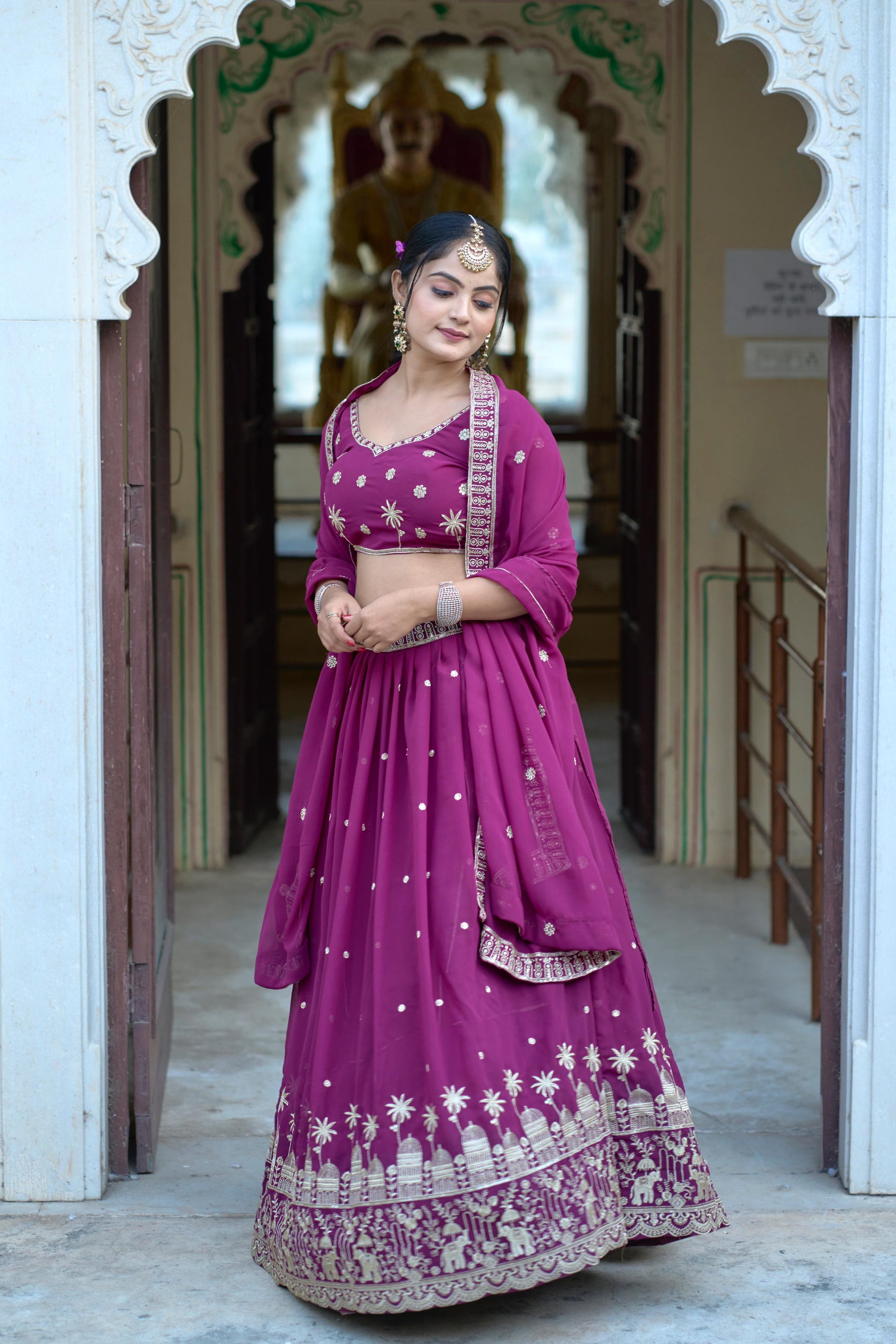 Stylish Georgette Rich Sequins Embroidered Lehenga Choli Set - Ethnicwish