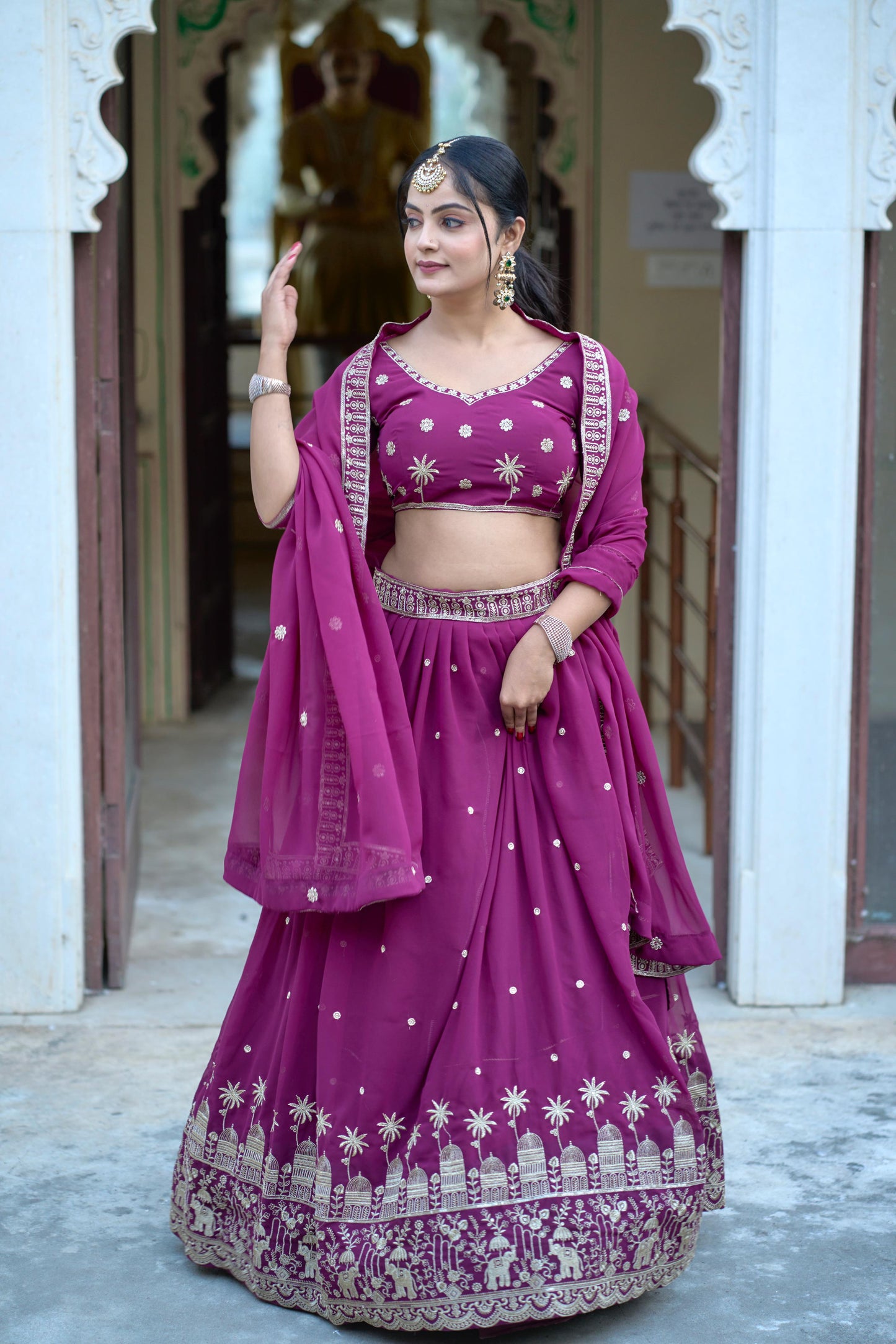 Stylish Georgette Rich Sequins Embroidered Lehenga Choli Set - Ethnicwish
