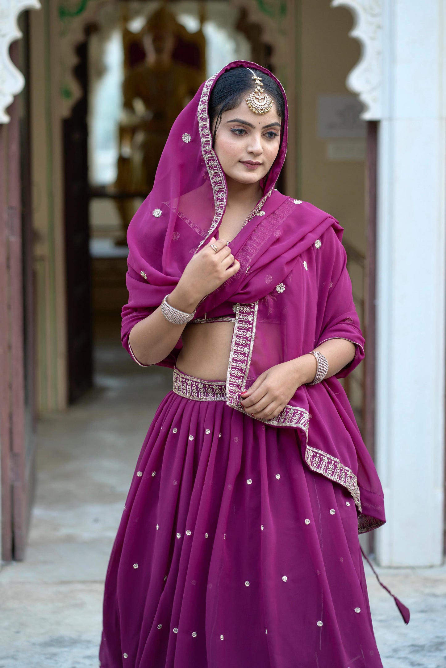 Stylish Georgette Rich Sequins Embroidered Lehenga Choli Set - Ethnicwish