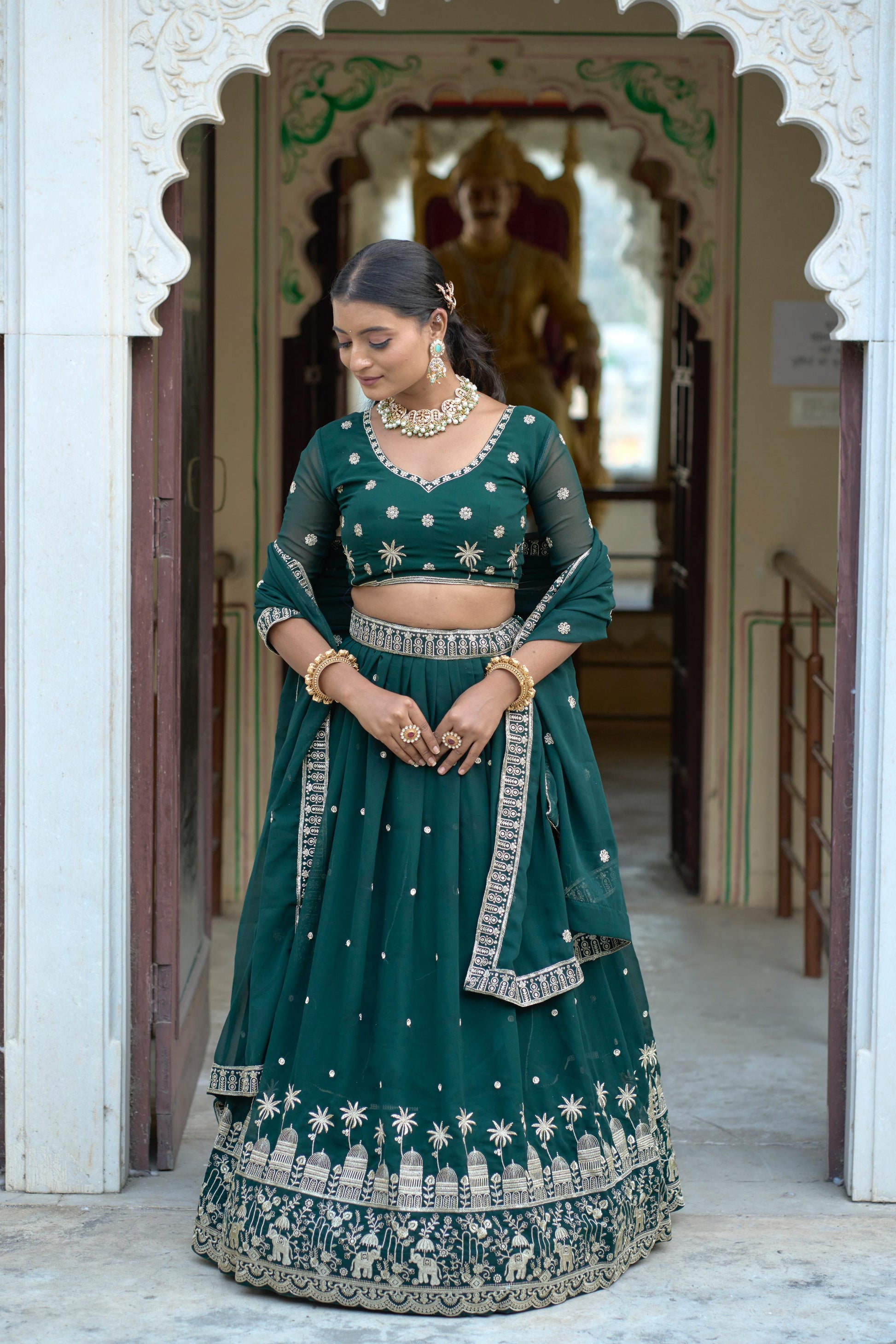 Stylish Georgette Rich Sequins Embroidered Lehenga Choli Set - Ethnicwish