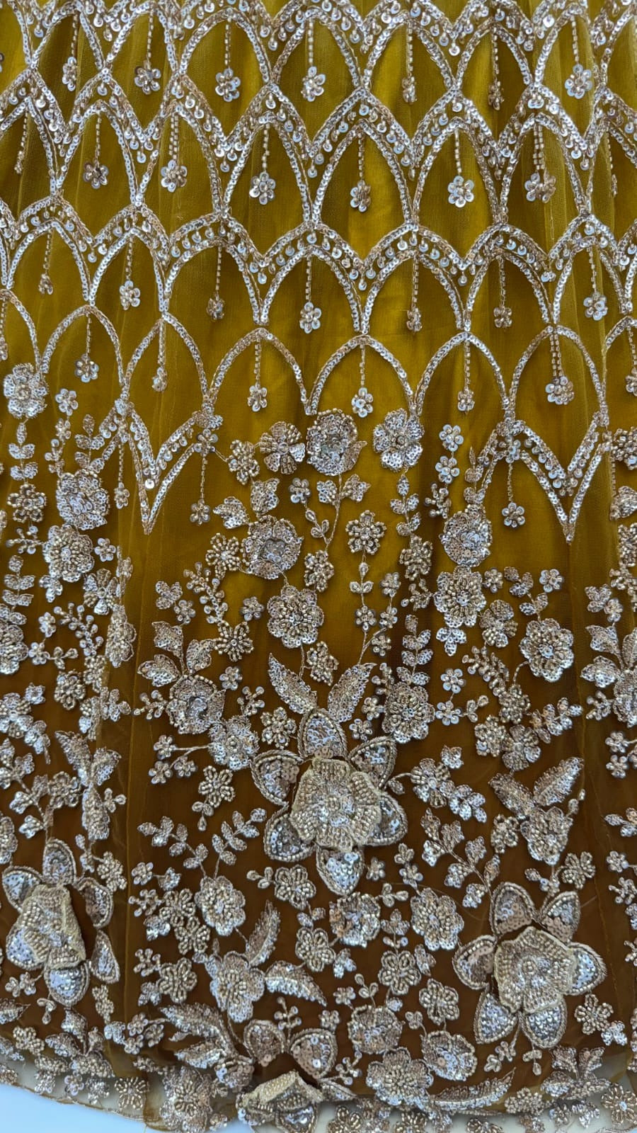 Gold Net Bead Motif Sequin Embroidered Lehenga Choli