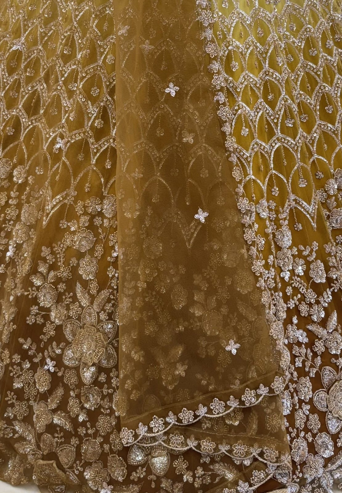 Gold Net Bead Motif Sequin Embroidered Lehenga Choli