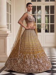 Gold Net Bead Motif Sequin Embroidered Lehenga Choli