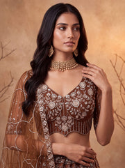 Gold Net Zari Sequin Bridal Lehenga Choli with Soft Net Dupatta