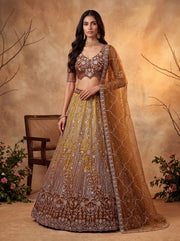 Gold Net Zari Sequin Bridal Lehenga Choli with Soft Net Dupatta