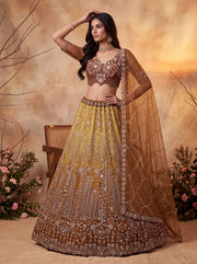 Gold Net Zari Sequin Bridal Lehenga Choli with Soft Net Dupatta