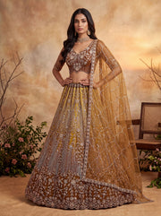 Gold Net Zari Sequin Bridal Lehenga Choli with Soft Net Dupatta