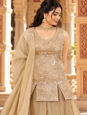 Golden Salsa Silk Sharara Set with Bead, Sequin & Thread Embroidery