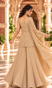 Golden Salsa Silk Sharara Set with Bead, Sequin & Thread Embroidery