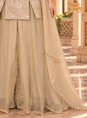 Golden Salsa Silk Sharara Set with Bead, Sequin & Thread Embroidery