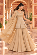 Golden Salsa Silk Sharara Set with Bead, Sequin & Thread Embroidery