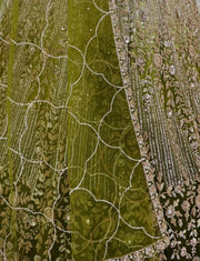 Green Pure Heavy Net Motif Handwork Zari Sequins Work Bridal Lehenga Choli