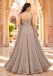 Grey Salsa Silk Sharara Set with Bead & Sequin Embroidery