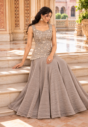 Grey Salsa Silk Sharara Set with Bead & Sequin Embroidery
