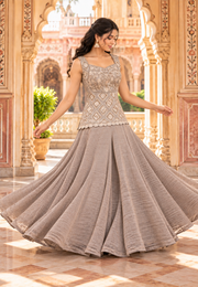Grey Salsa Silk Sharara Set with Bead & Sequin Embroidery