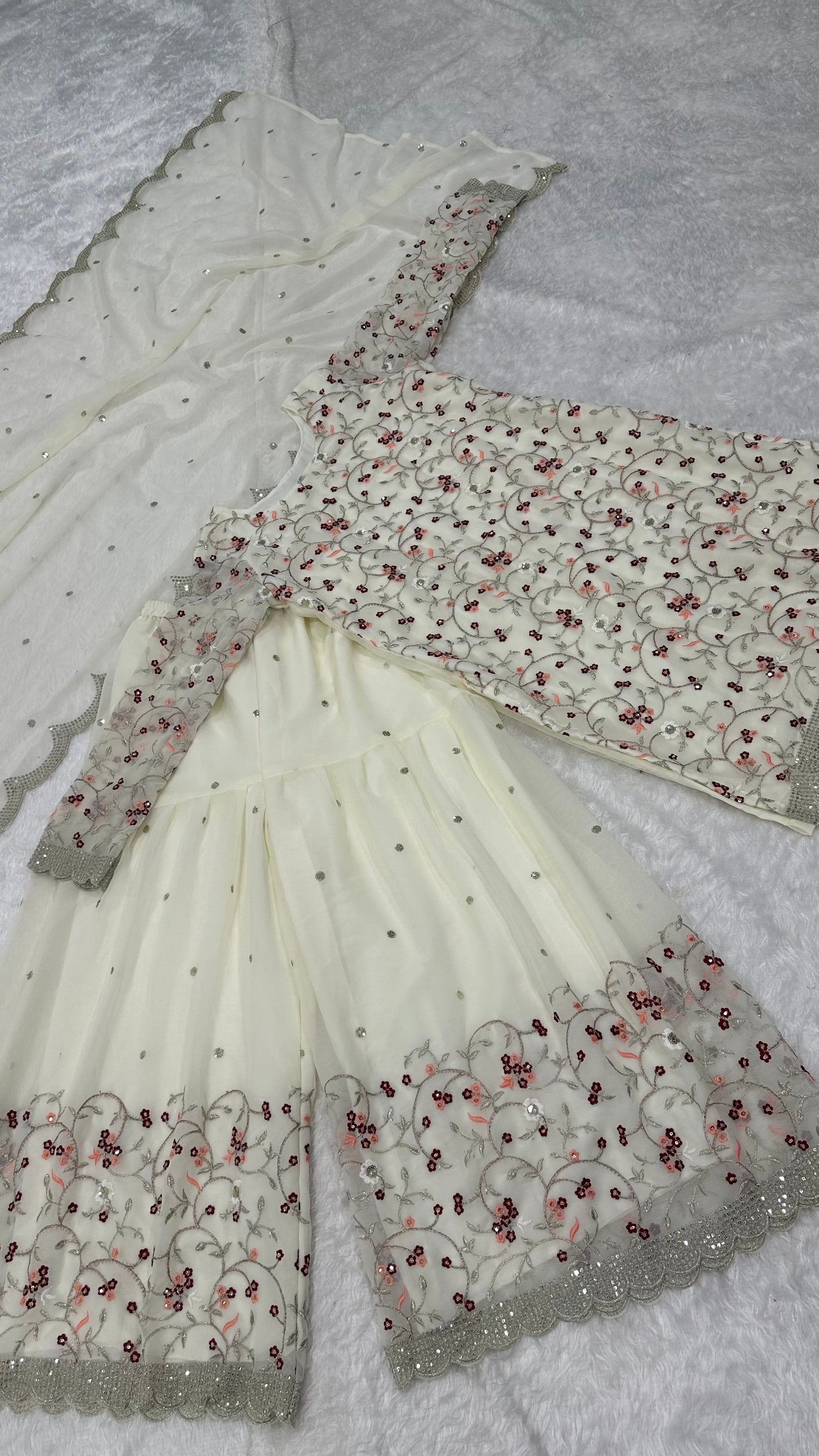 Divine Georgette Sequins Zari Thread Worked Top Sharara Suit