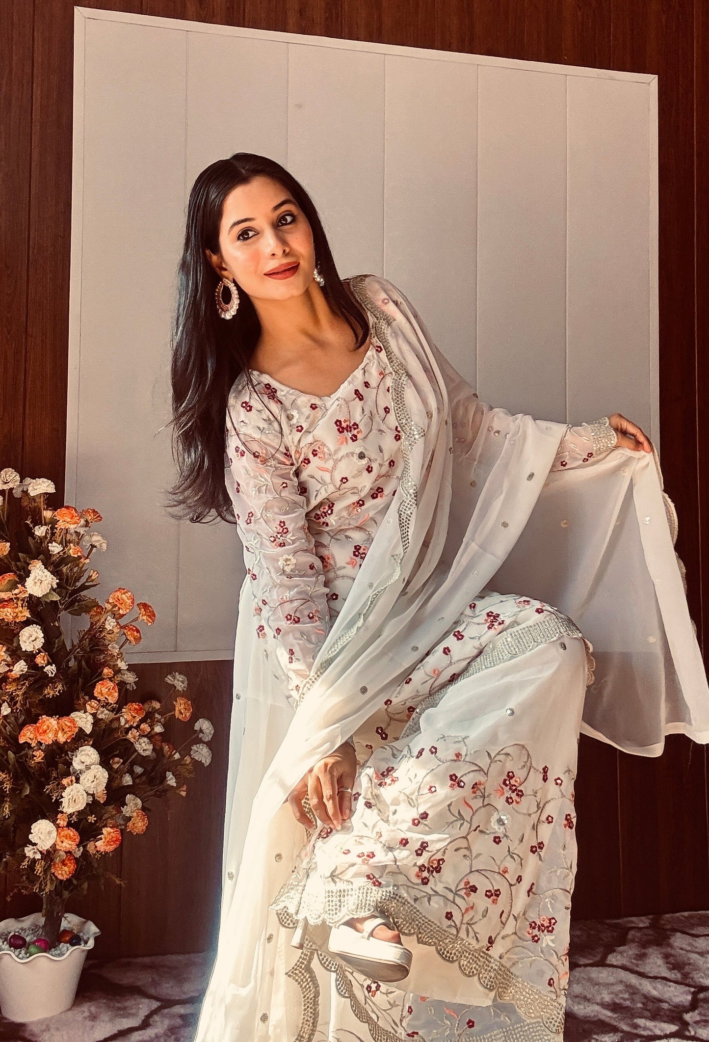 Divine Georgette Sequins Zari Thread Worked Top Sharara Suit