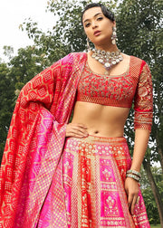 Hot Pink Banarasi Silk Lehenga Choli with Woven Dupatta