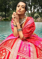 Hot Pink Banarasi Silk Lehenga Choli with Woven Dupatta