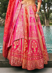 Hot Pink Banarasi Silk Lehenga Choli with Woven Dupatta