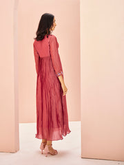 Wine Pink Embroidered Pleated Anarkali Kurti for Women