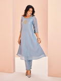 Sky Blue Embroidered Kurta Pant Set for Women