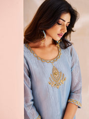 Sky Blue Embroidered Kurta Pant Set for Women