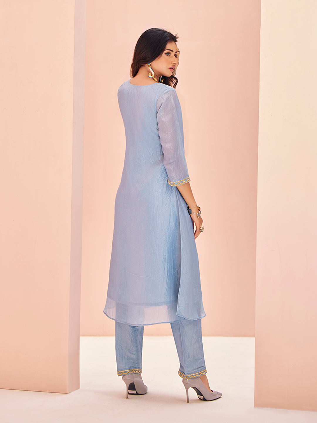 Sky Blue Embroidered Kurta Pant Set for Women