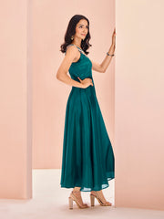 Teal Green Embellished Sleeveless Maxi Dress for Women