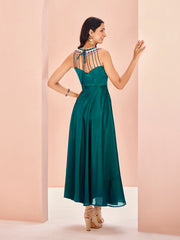 Teal Green Embellished Sleeveless Maxi Dress for Women