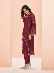 Maroon Embroidered Kurta Pant Set for Women