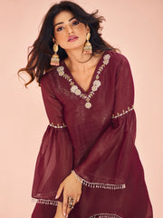 Maroon Embroidered Kurta Pant Set for Women