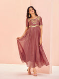 Purple Floral Embroidered Anarkali Kurta Pant Set for Women