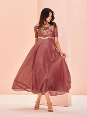 Purple Floral Embroidered Anarkali Kurta Pant Set for Women