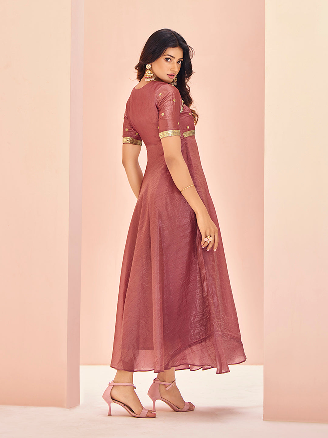 Purple Floral Embroidered Anarkali Kurta Pant Set for Women