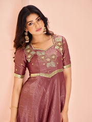 Purple Floral Embroidered Anarkali Kurta Pant Set for Women