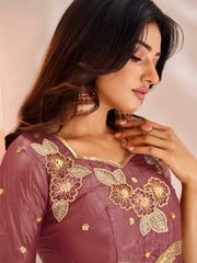 Purple Floral Embroidered Anarkali Kurta Pant Set for Women