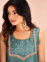 Aqua Blue Embroidered Kurta Pant Set for Women