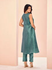 Aqua Blue Embroidered Kurta Pant Set for Women