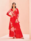 Red Floral Printed Anarkali Kurta with Palazzo Set for Women