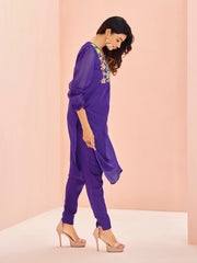 Royal Purple Floral Embroidered Kurta Set for Women