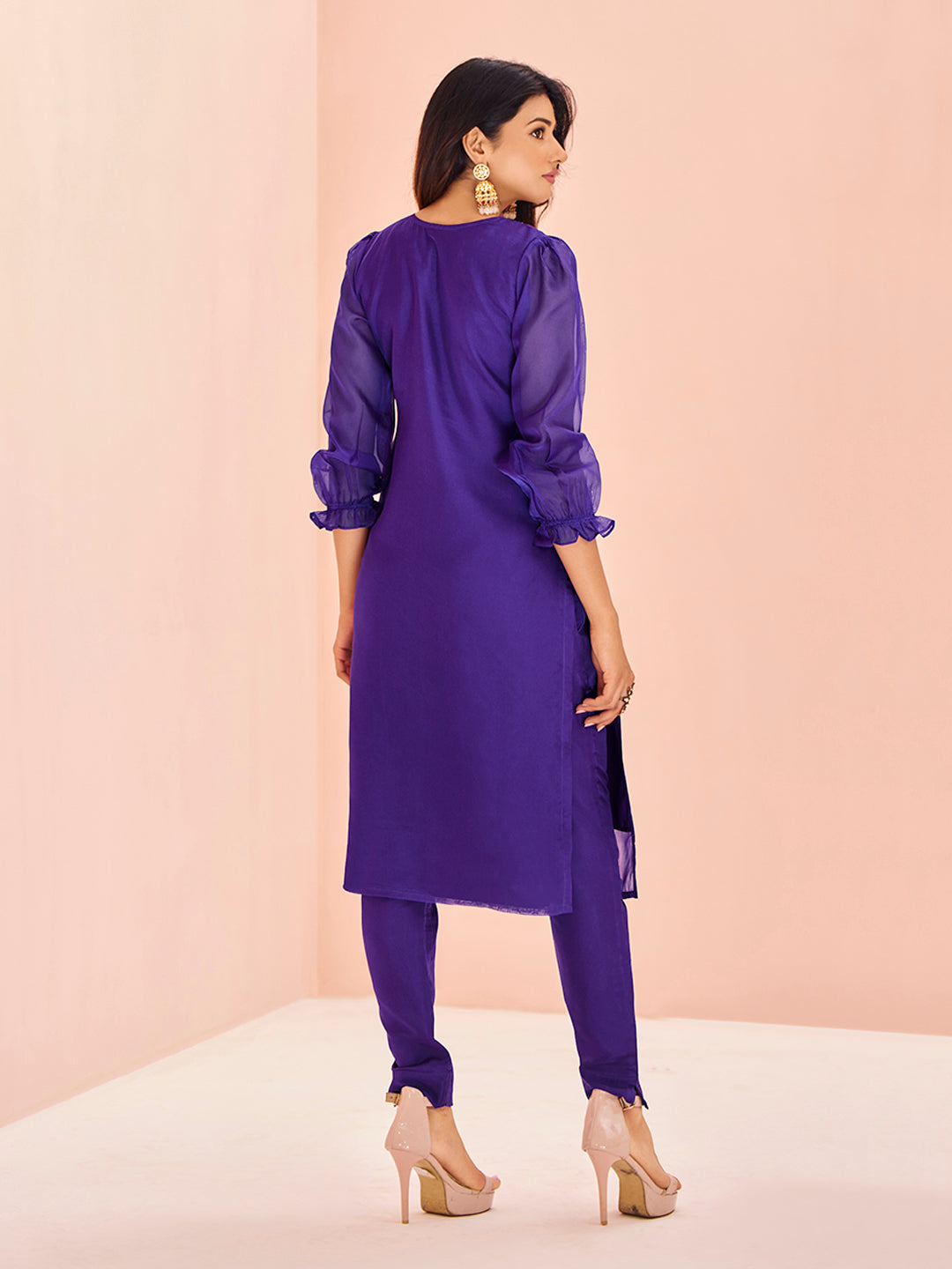 Royal Purple Floral Embroidered Kurta Set for Women