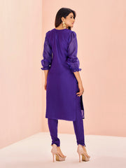 Royal Purple Floral Embroidered Kurta Set for Women