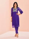 Royal Purple Floral Embroidered Kurta Set for Women