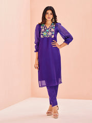 Royal Purple Floral Embroidered Kurta Set for Women