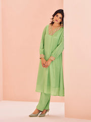 Pastel Green Embroidered Kurta Set for Women