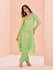 Pastel Green Embroidered Kurta Set for Women