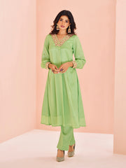 Pastel Green Embroidered Kurta Set for Women